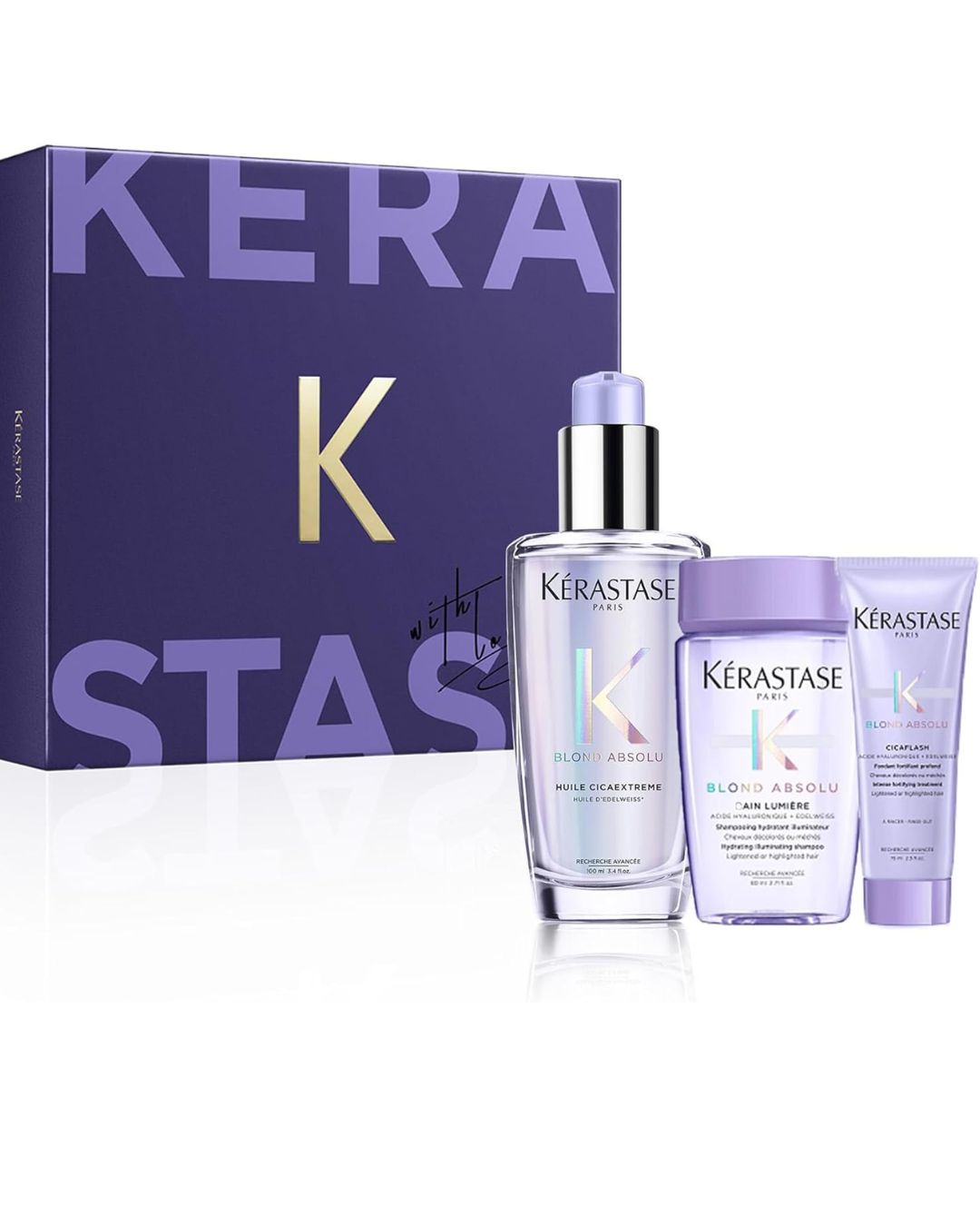 Set ingrijire Blond Absolu Huile Cicaextreme 100ml + Bain Lumiere 80ml + Fondant Cicaflash 75ml (Blond Absolu Beauty Gift Set) KERASTASE