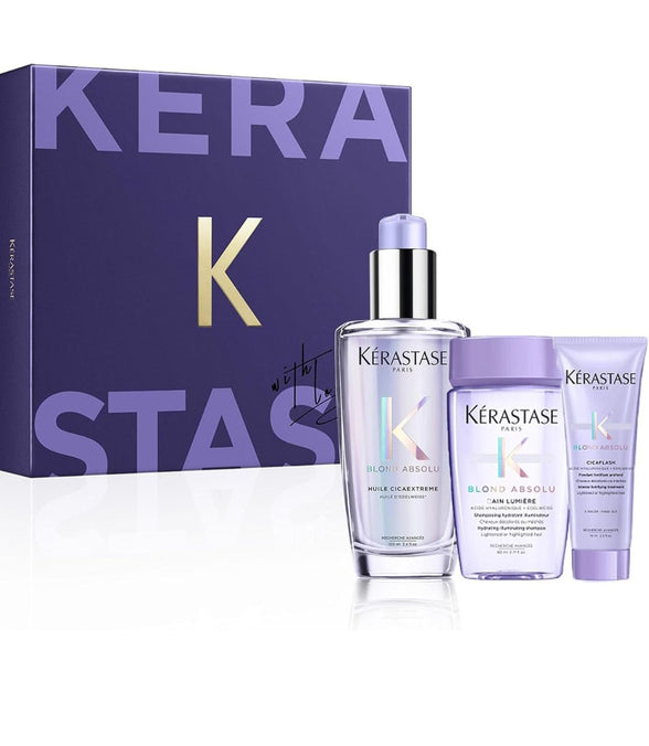 Set ingrijire Blond Absolu Huile Cicaextreme 100ml + Bain Lumiere 80ml + Fondant Cicaflash 75ml (Blond Absolu Beauty Gift Set) KERASTASE